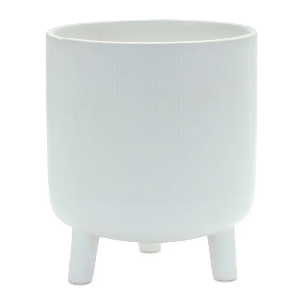 White Ceramic 7 Ounce Striped Footed Pot Planter - NOBLE HOME INTERIORS