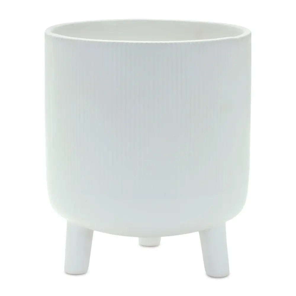 White Ceramic 7 Ounce Striped Footed Pot Planter - NOBLE HOME INTERIORS
