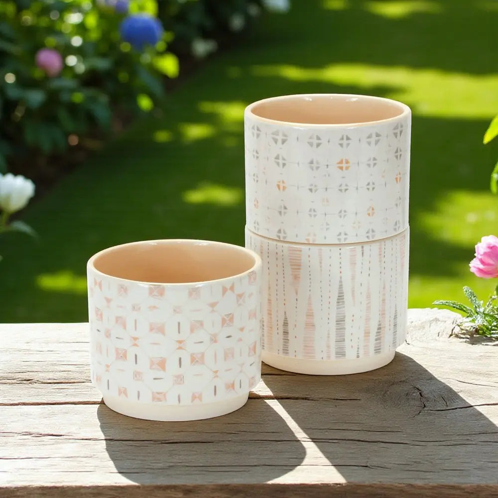 White Set of Three Dolomite 2.77056 ounce Round Pot Planter - NOBLE HOME INTERIORS