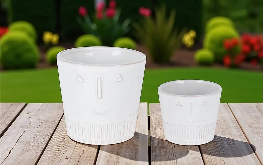 White Set of Two Porcelain 4.4329 ounce Round Pot Planter - NOBLE HOME INTERIORS