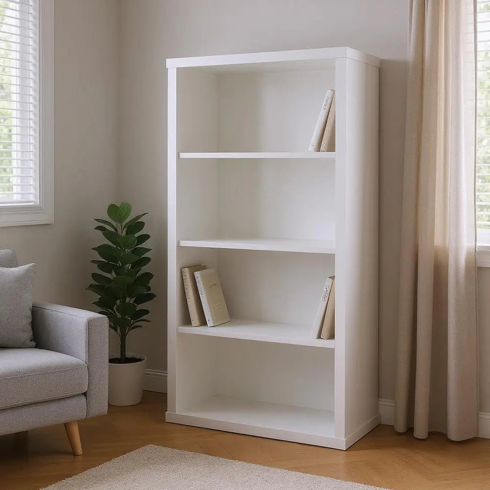 White Wood Adjustable Four Tier Bookcase - NOBLE HOME INTERIORS