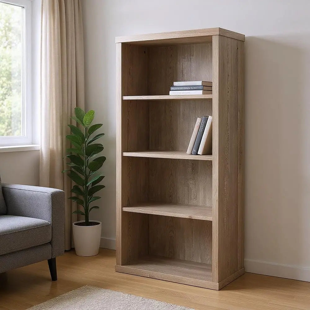 White Wood Adjustable Four Tier Bookcase - NOBLE HOME INTERIORS