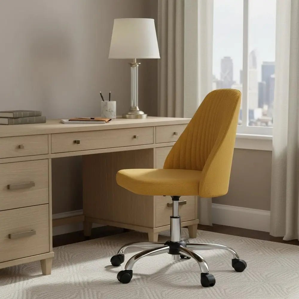 Yellow and Silver Adjustable Height Swivel Rolling Office Chair - NOBLE HOME INTERIORS