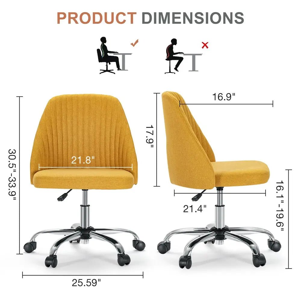 Yellow and Silver Adjustable Height Swivel Rolling Office Chair - NOBLE HOME INTERIORS